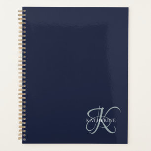 Modern Elegant Monogram Script Navy Blue Planner
