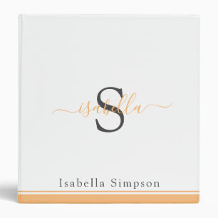 Modern Elegant Monogram Script Peach 3 Ring Binder
