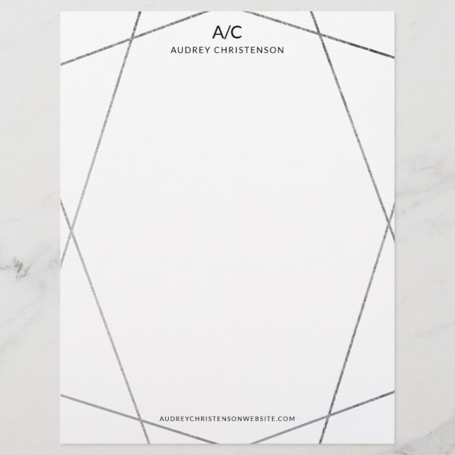 Modern elegant monogram silver geometric frame letterhead (Front)