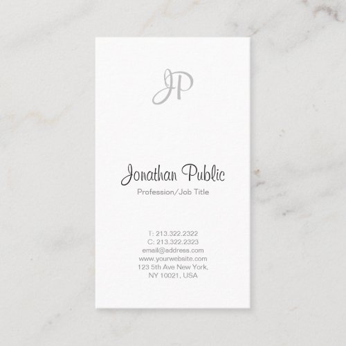 Modern Elegant Monogram Sleek Professional White Business Card