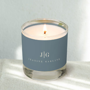 Modern Elegant Monogram Stylish Name Dusty Blue Scented Candle