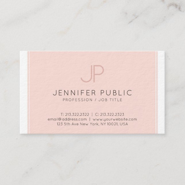 Modern Elegant Monogram Trendy Blush Pink Luxury Business Card (Front)