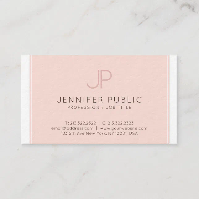 Modern Elegant Monogram Trendy Blush Pink Luxury Business Card | Zazzle