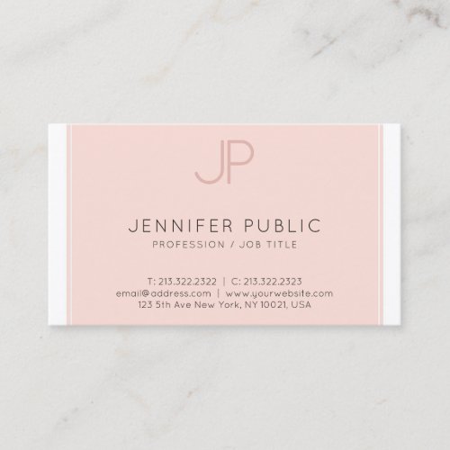Modern Elegant Monogram Trendy Blush Pink Luxury Business Card