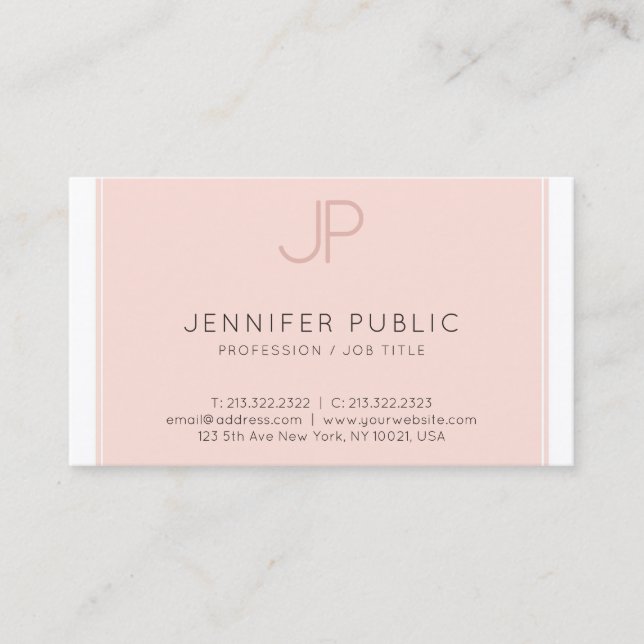 Modern Elegant Monogram Trendy Blush Pink Luxury Business Card (Front)
