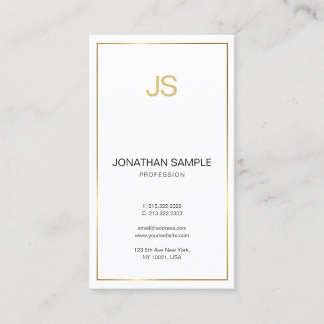 Modern Elegant Monogram Trendy Gold Stripes Business Card (Front)