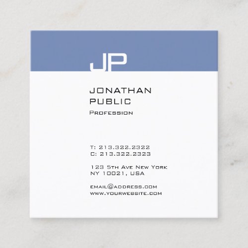 Modern Elegant Monogram Trendy Sleek Design Plain Square Business Card