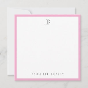 Modern Elegant Monogram Trendy Sleek Pink & White Note Card