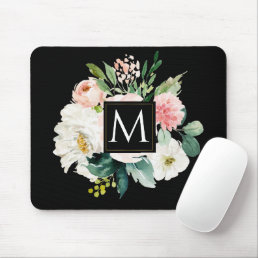 Modern elegant Monogram watercolor floral Mouse Pad