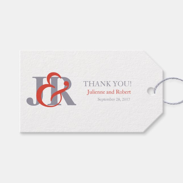Modern Elegant Monogram Wedding Favor Tag (Front (Horizontal))