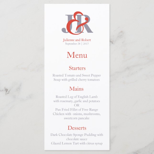 Modern Elegant Monogram Wedding Menu (Front)