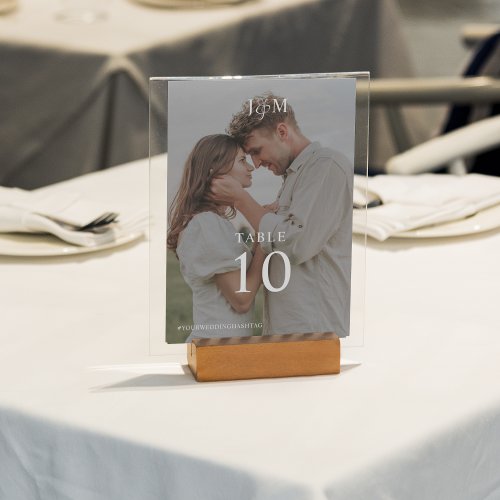 Modern Elegant Monogram Wedding Photo Table Number