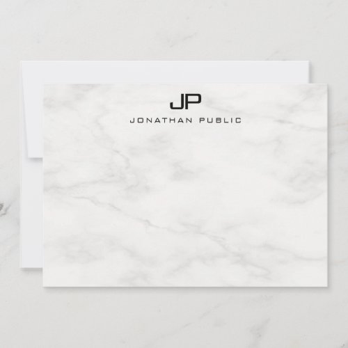 Modern Elegant Monogram White Marble Trendy Note Card