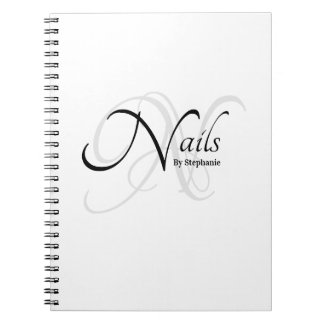 Modern Elegant Monogram White Nail Artist Notebook