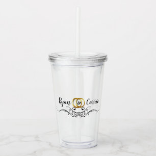Modern Elegant Monogram with Gold Wedding Rings Acrylic Tumbler