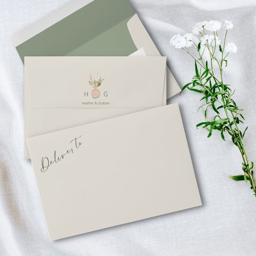 Modern Elegant Monogrammed Beige Wedding Envelope