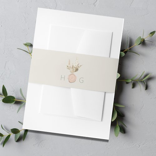 Modern Elegant Monogrammed Beige Wedding Invitation Belly Band