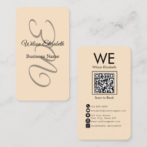 Modern elegant monogrammed black  QR code Business Card
