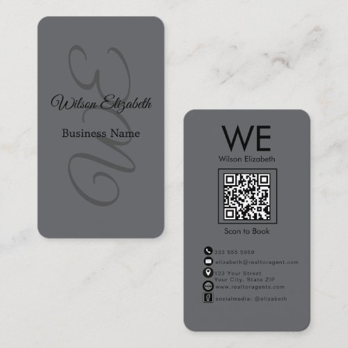 Modern elegant monogrammed black  QR code Business Card