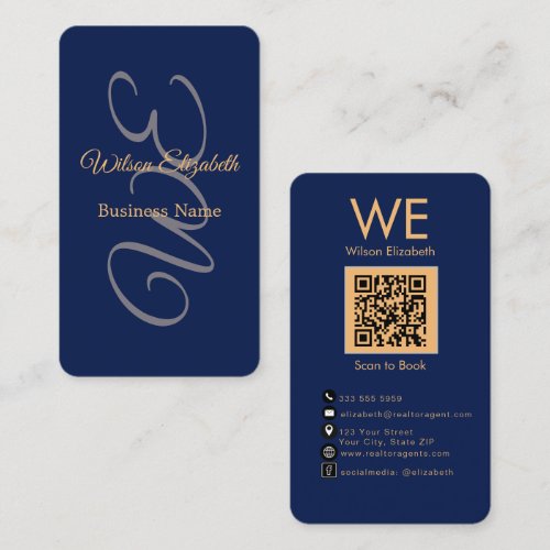 Modern elegant monogrammed black  QR code Business Card
