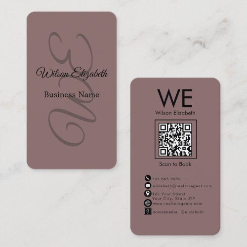 Modern elegant monogrammed black QR code Business Card