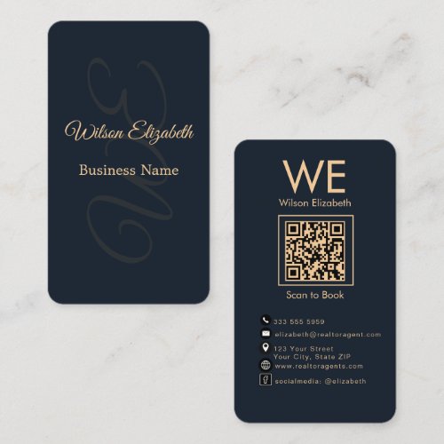Modern elegant monogrammed black  QR code Business Card
