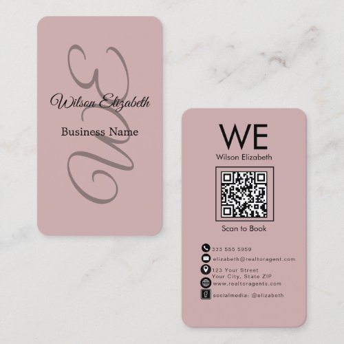 Modern elegant monogrammed black QR code Business Card