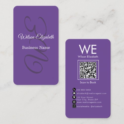 Modern elegant monogrammed black  QR code Business Card