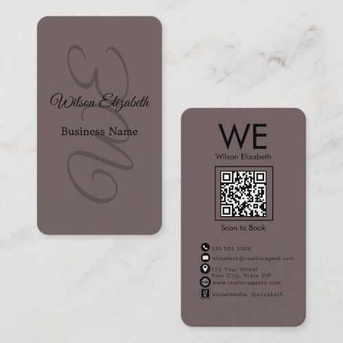 Modern elegant monogrammed black  QR code Business Card