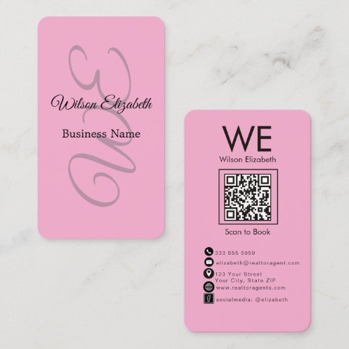 Modern elegant monogrammed black  QR code Business Card