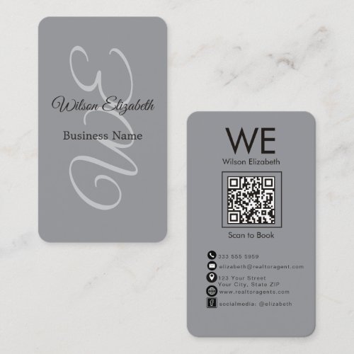 Modern elegant monogrammed black  QR code Business Card