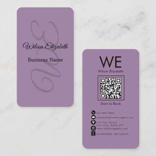 Modern elegant monogrammed black  QR code Business Card