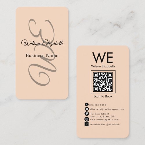 Modern elegant monogrammed black  QR code Business Card