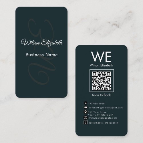 Modern elegant monogrammed black  QR code Business Card