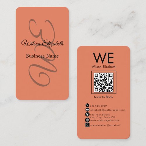Modern elegant monogrammed black QR code Business Card