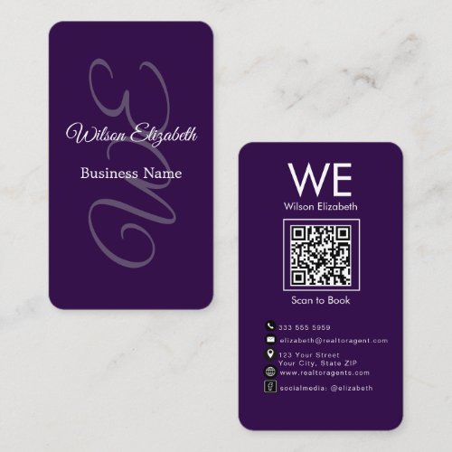 Modern elegant monogrammed black  QR code Business Card