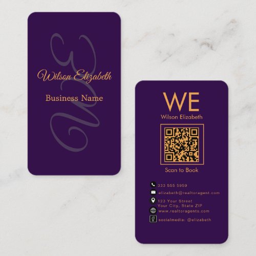 Modern elegant monogrammed black  QR code Business Card