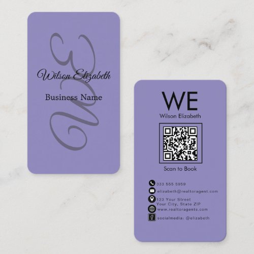 Modern elegant monogrammed black  QR code Business Card