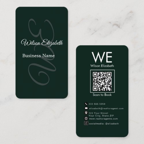 Modern elegant monogrammed black  QR code Business Card