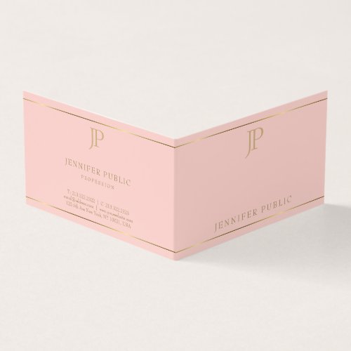 Modern Elegant Monogrammed Blush Pink Gold Simple Business Card