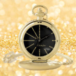 Modern Elegant Monogrammed Classic Chic Black Gold Pocket Watch<br><div class="desc">Create your own custom, personalized, unique modern stylish elegant classy black and faux gold design triangles hours, monogrammed, classic vintage look, premium alloy, gold pocket watch. Simply type in your name / monogram / initials, to customize. Makes a great gift, for birthday, graduation, fathers day, christmas, holidays, wedding, marriage anniversary,...</div>
