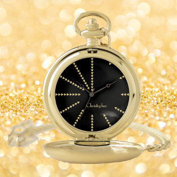 Modern Elegant Monogrammed Classic Chic Black Gold Pocket Watch by iCoolCreate at Zazzle