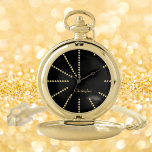 Modern Elegant Monogrammed Classic Chic Black Gold Pocket Watch<br><div class="desc">Create your own custom, personalized, unique modern stylish elegant classy black and faux gold design triangles hours, monogrammed, classic vintage look, premium alloy, gold pocket watch. Simply type in your name / monogram / initials, to customize. Makes a great gift, for birthday, graduation, fathers day, christmas, holidays, wedding, marriage anniversary,...</div>