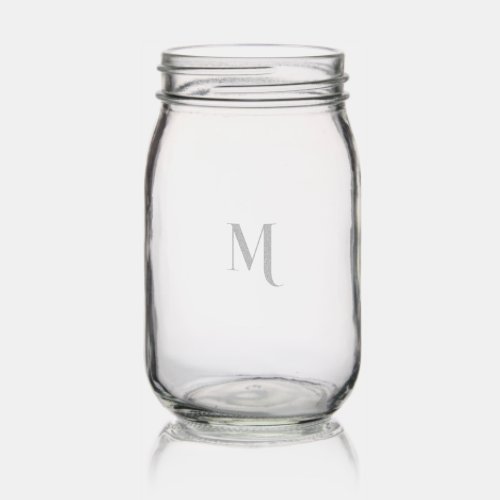 Modern Elegant Monogrammed Engraved Etched Rustic Mason Jar