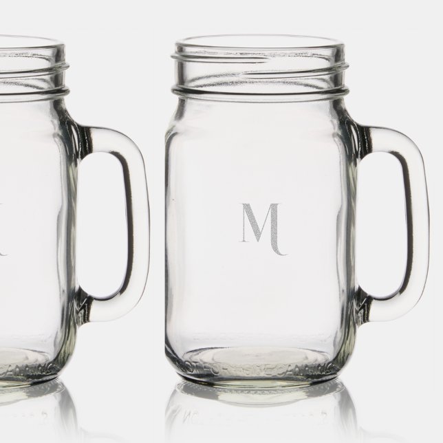 Modern Elegant Monogrammed Engraved Etched Rustic Mason Jar W/ Handle (Modern Elegant Monogrammed Engraved Etched Rustic Mason Jar W/ Handle)