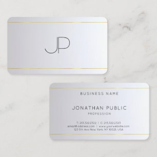 Modern Elegant Monogrammed Gold Silver Rounded Business Card