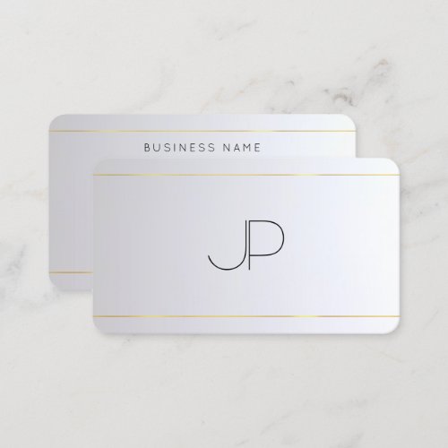 Modern Elegant Monogrammed Gold Silver Rounded Business Card