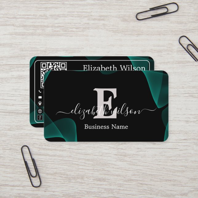 Modern elegant monogrammed QR code business cards (Front/Back In Situ)