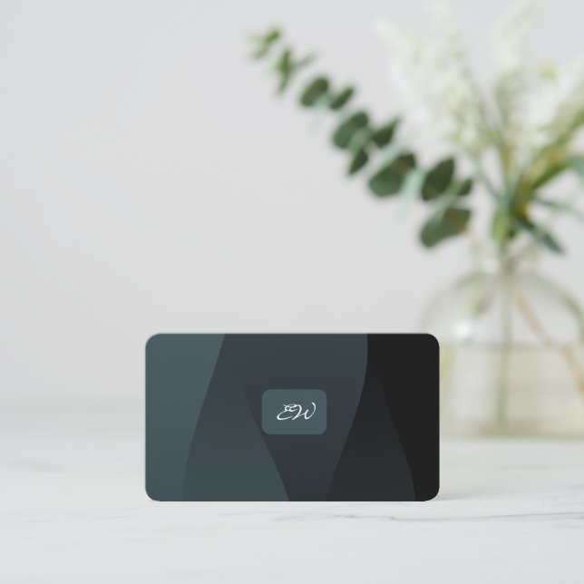 Modern elegant monogrammed QR code business cards (Standing Front)