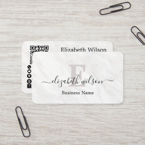 Modern elegant monogrammed QR code business cards